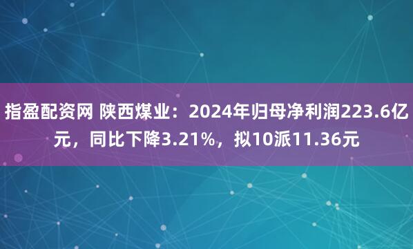 指盈配资网 陕西煤业：2024年归母净利润223.6亿元，同比下降3.21%，拟10派11.36元